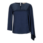 Natan Carlos Navy Asymmetrical Satin Blouse Timeless Martha's Vineyard 