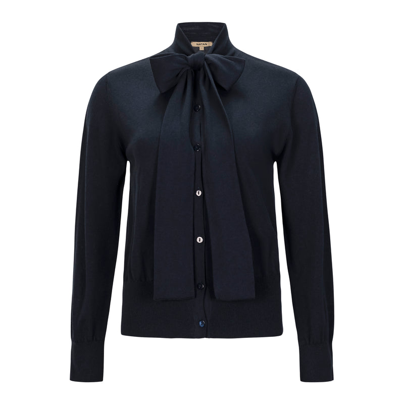 Natan Navy Fitted Leila Knit Cardigan with Necktie Timeless Martha's Vineyard 