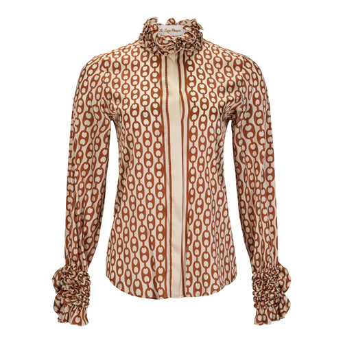 Le Sarte Pettegole Silk Chain Pattern Ruffle Blouse Timeless Martha's Vineyard 
