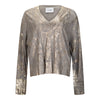 NUDE Grey + Gold Foil Metallic V-Neck Sweater Timeless Martha's Vineyard 
