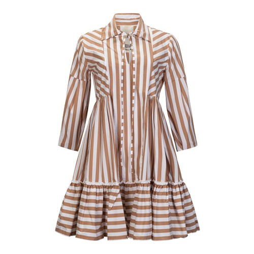 
MILVA MI White + Beige Short Striped Long Sleeve Dress Timeless Martha's Vineyard 
