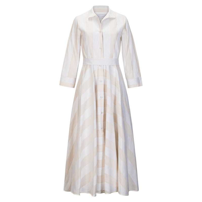 DESANTIS Beige Stripe Couture Fit + Flare Dress Timeless Martha's Vineyard 