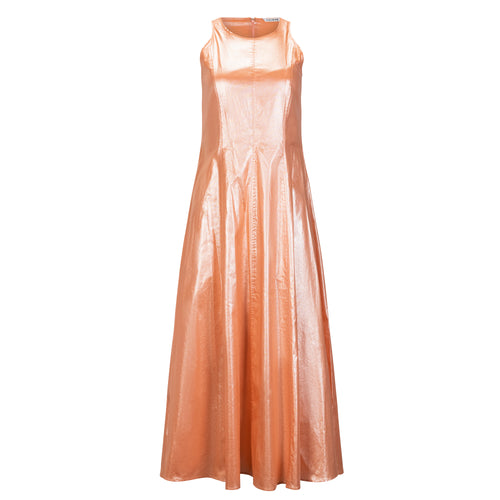 Caliban Cotton Sleeveless Maxi Dress in Metallic Coral Timeless Martha's Vineyard 