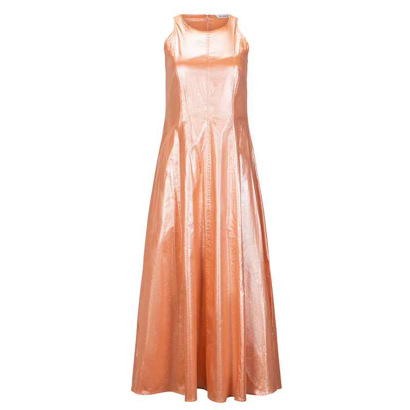Caliban Cotton Sleeveless Maxi Dress in Metallic Coral Timeless Martha's Vineyard 