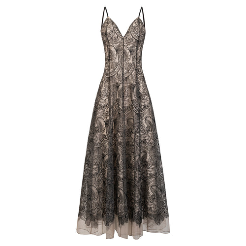 MILVA MI Black + Cream Lace Overlay Maxi Dress Timeless Martha's Vineyard 