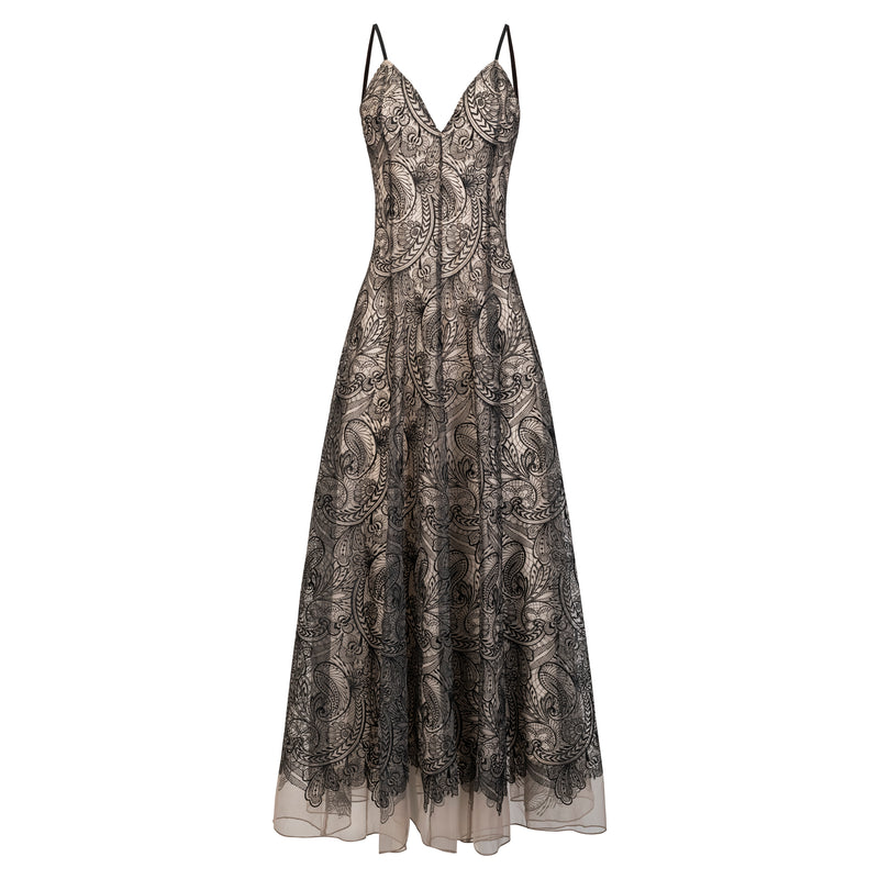 MILVA MI Black + Cream Lace Overlay Maxi Dress Timeless Martha's Vineyard 