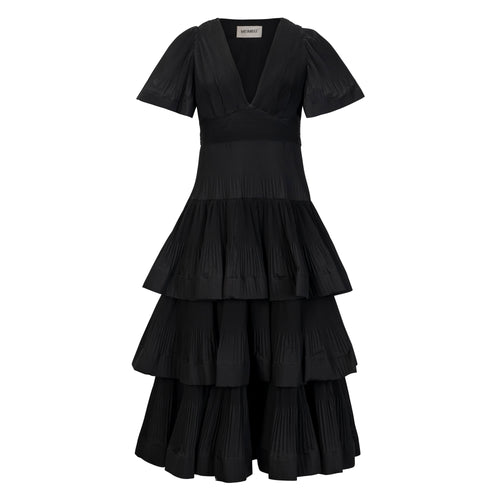 Meimeij Black Fluted Pleated Midi Dress Timeless Martha's Vineyard 