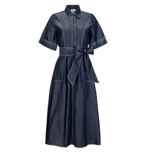 MILVA MI Belted Denim Shirt Dress Lightweight Timeless Martha's Vineyard 