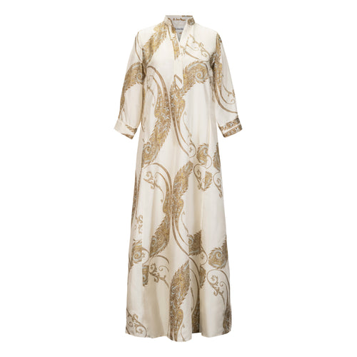 Le Sarte Pettegole Ivory Blue Silk Paisley Maxi Dress Timeless Martha's Vineyard 
