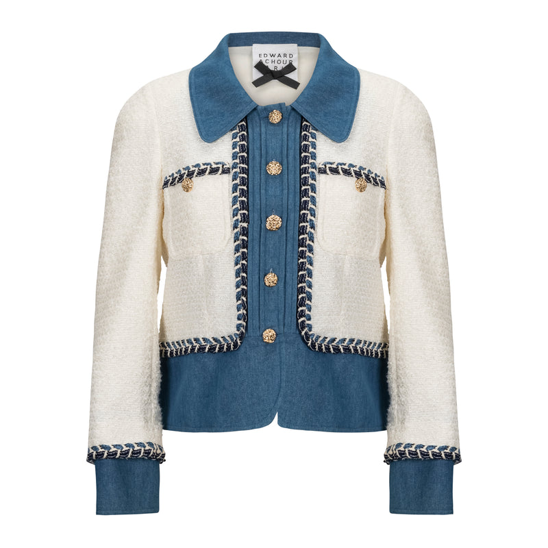 Edward Achour Layered Denim Boucle Jacket Timeless Martha's Vineyard 