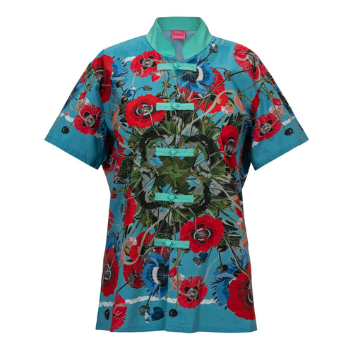 Franco Ferrari Cotton Poppy Print Short Sleeve Top Timeless Martha's Vineyard 