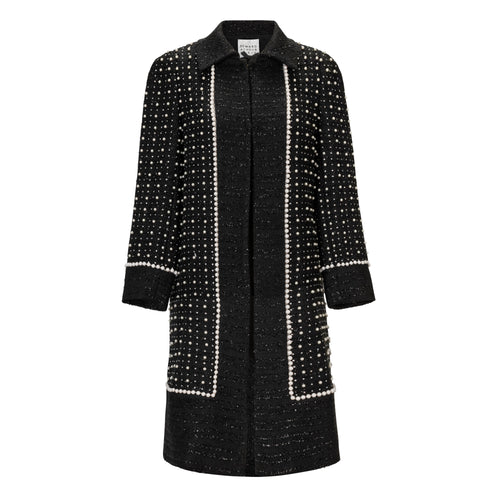 Edward Achour Pearl Embellished Black Tweed Coat Timeless Martha's Vineyard 