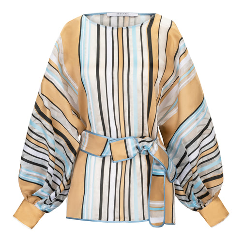 DESANTIS Striped Sheer Organza Blouse with Belt Timeless Martha's Vineyard 