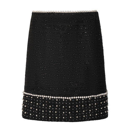 Edward Achour Pearl Embellished Black Lurex Tweed Skirt Timeless Martha's Vineyard 