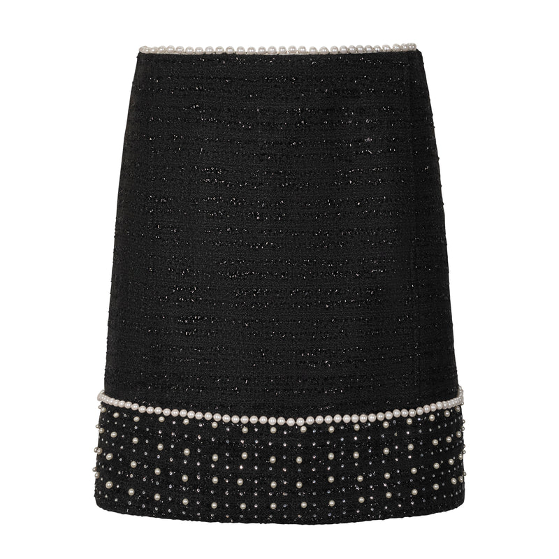 Edward Achour Pearl Embellished Black Lurex Tweed Skirt Timeless Martha's Vineyard 