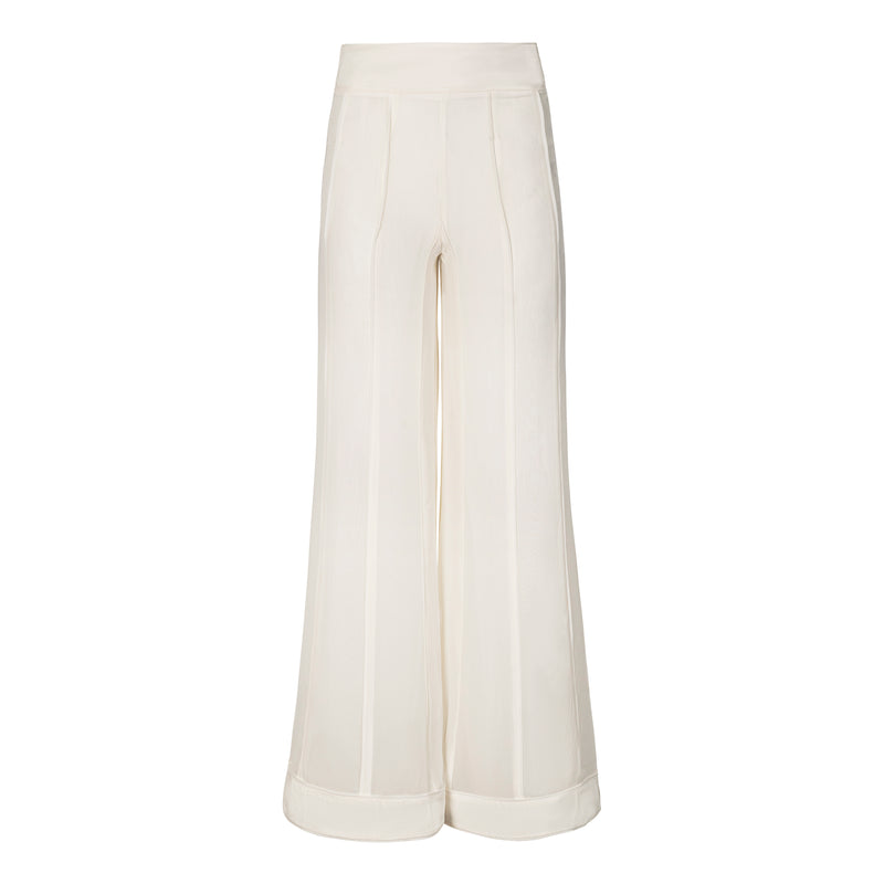 Edward Achour Ivory Wide Leg Pants with Striped Piping Timeless Martha's Vineyard 