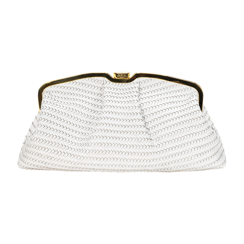 Large Sibilla Woven Clutch - White