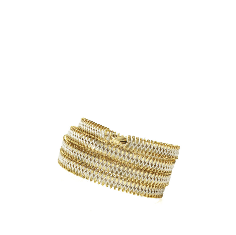 Lucky 5 Zip Cuff - White + Gold