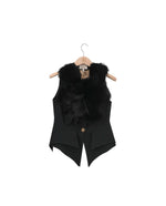 T.ba Short Black Wool Tweed Fur Collar Verdi Vest Timeless Martha's Vineyard 