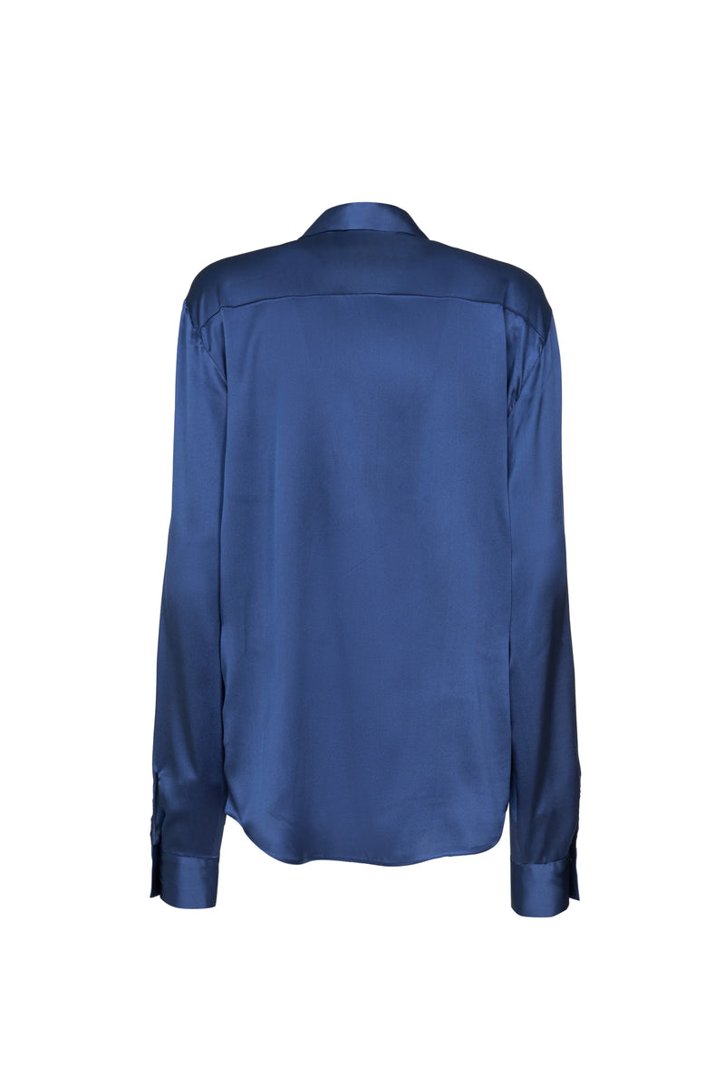 DESANTIS Silk Button Down Deep Blue Oversized Blouse Timeless Martha's Vineyard 