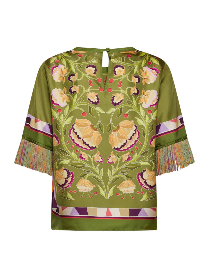 Franco Ferrari Cialda Fringe Short Sleeve Silk Shirt Timeless Martha's Vineyard 