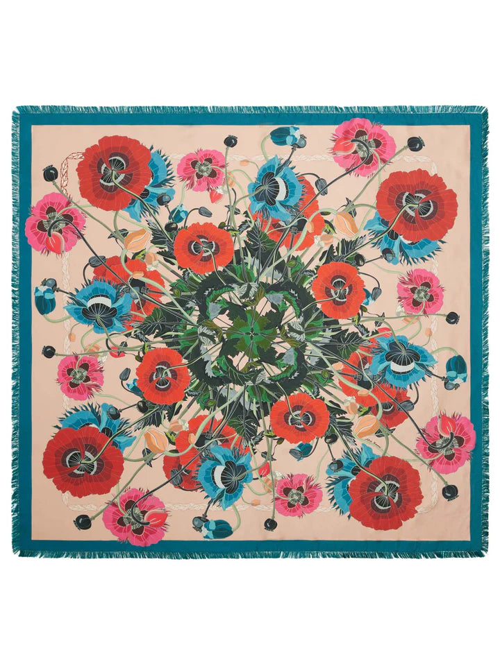 Franco Ferrari Silk Floral Poppies Scarf 90x90 Timeless Martha's Vineyard 