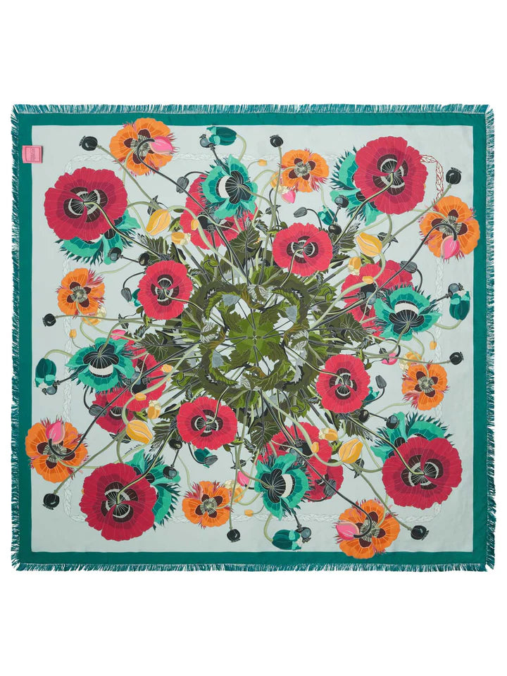 Franco Ferrari Silk Floral Poppies Scarf 90x90 Timeless Martha's Vineyard 