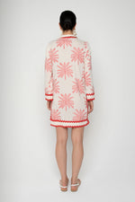 Lavi Metallic Red and Ivory Palm Print Tunic Dress Timeless Martha's Vineyard 