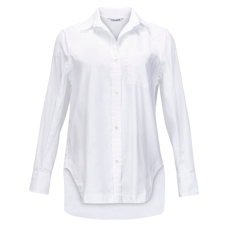 Caliban Loose Button Down Shirt with Pocket - White Timeless Martha's Vineyard