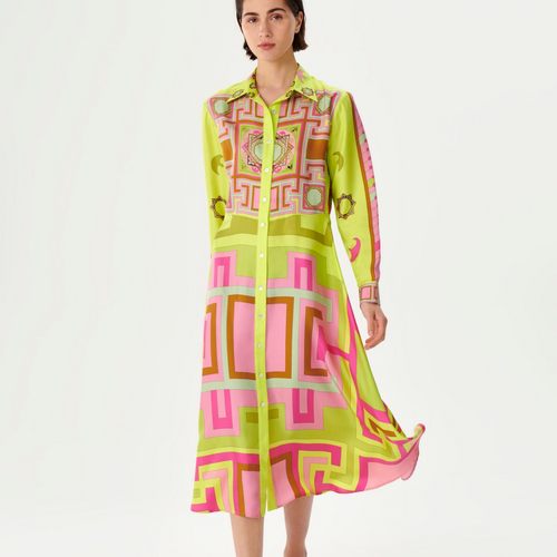 Kutnia Zeugma Geometric Pattern Silk Midi Dress Timeless Martha's Vineyard 