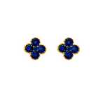 Clover Shape CZ Stud Earrings - Sapphire