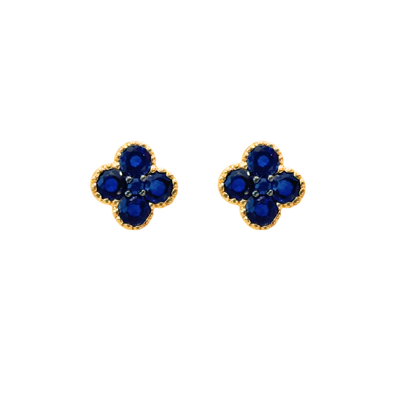 Clover Shape CZ Stud Earrings - Sapphire