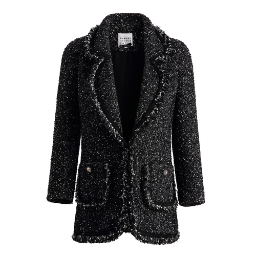 Edward Achour Black Boucle Mid Length Tweed Jacket Timeless Martha's Vineyard 