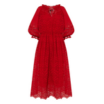 Sfizio Red Puff SLeeve Fit and Flare Eyelet Dress Timeless Martha's Vineyard 