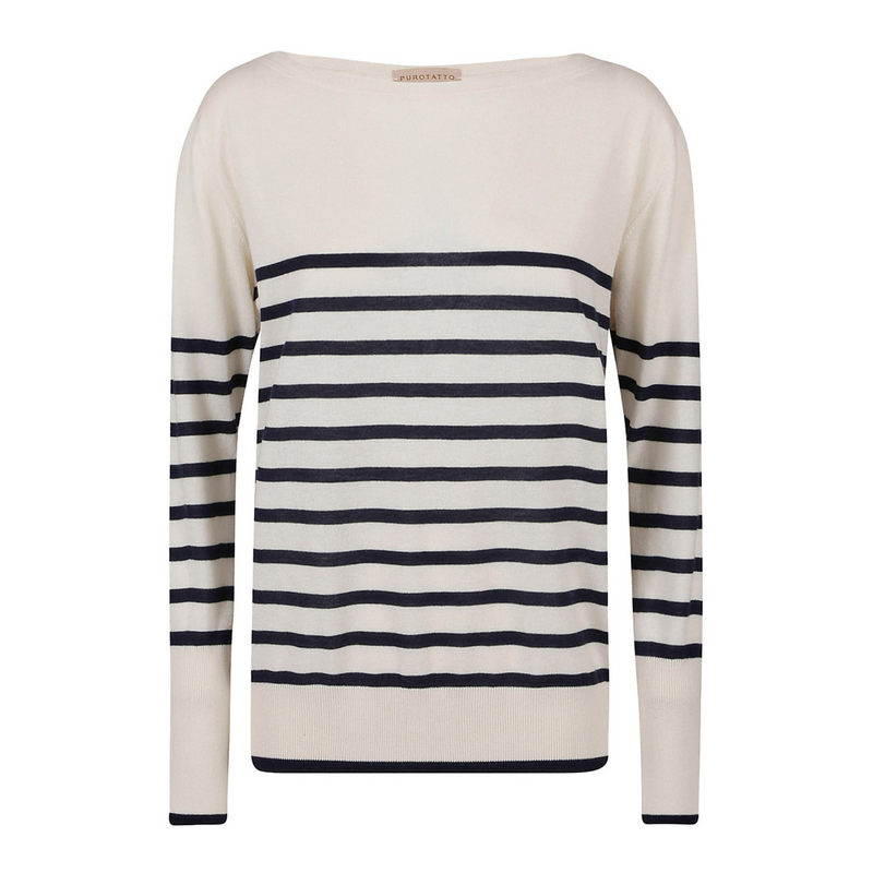 Silk and Cashmere Sweater - Cream + Navy Stripe