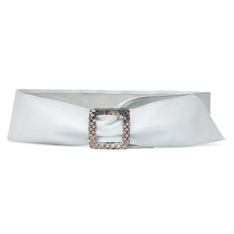 Luscious Calf Sash Belt with Python Covered Buckle - White