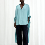 Palmer / / Harding Tandem Teal Crepe A-Line Shirt Timeless Martha's Vineyard