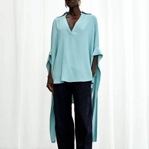 Palmer / / Harding Tandem Teal Crepe A-Line Shirt Timeless Martha's Vineyard
