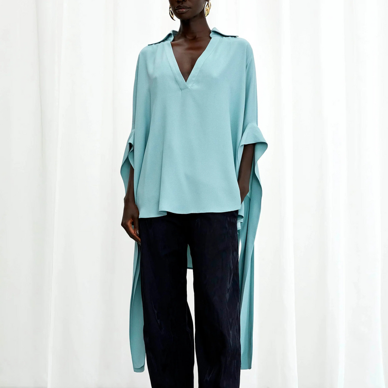 Palmer / / Harding Tandem Teal Crepe A-Line Shirt Timeless Martha's Vineyard