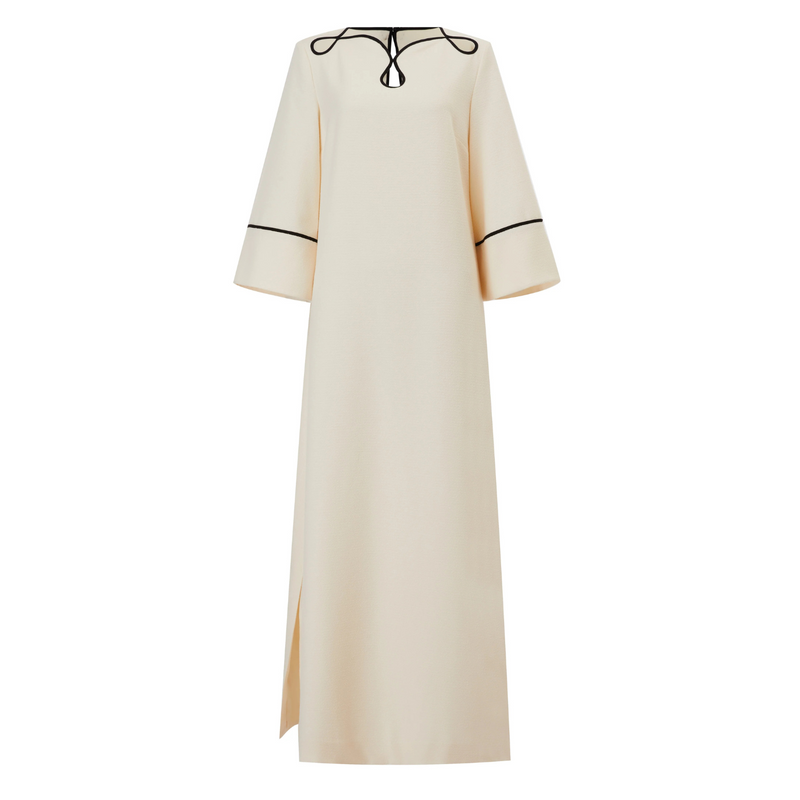 Edward Achour Ivory + Black Crepe Boatneck Maxi Dress Timeless Martha's Vineyard 