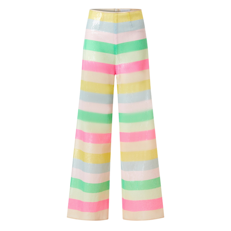 Edward Achour Multi Color Wide Leg Striped Sequins Pant Timeless Martha's Vineyard 