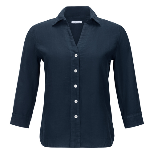 Rosso35 Classic Navy Linen 3/4 Sleeve Shirt Timeless Martha's Vineyard 
