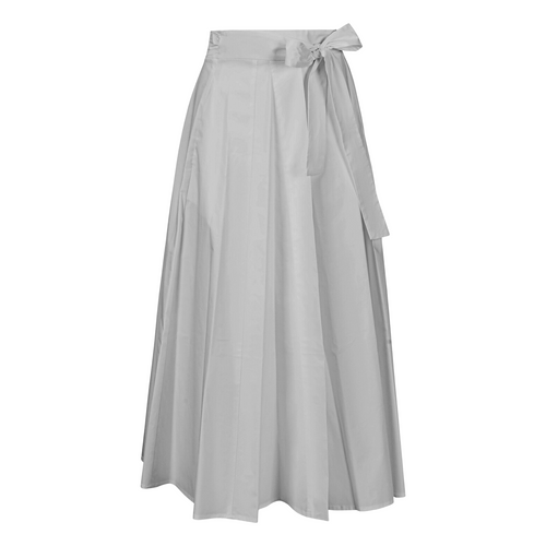 Rosso35 Dove Grey Cotton Wrap Pleated Midi Skirt Timeless Martha's Vineyard 