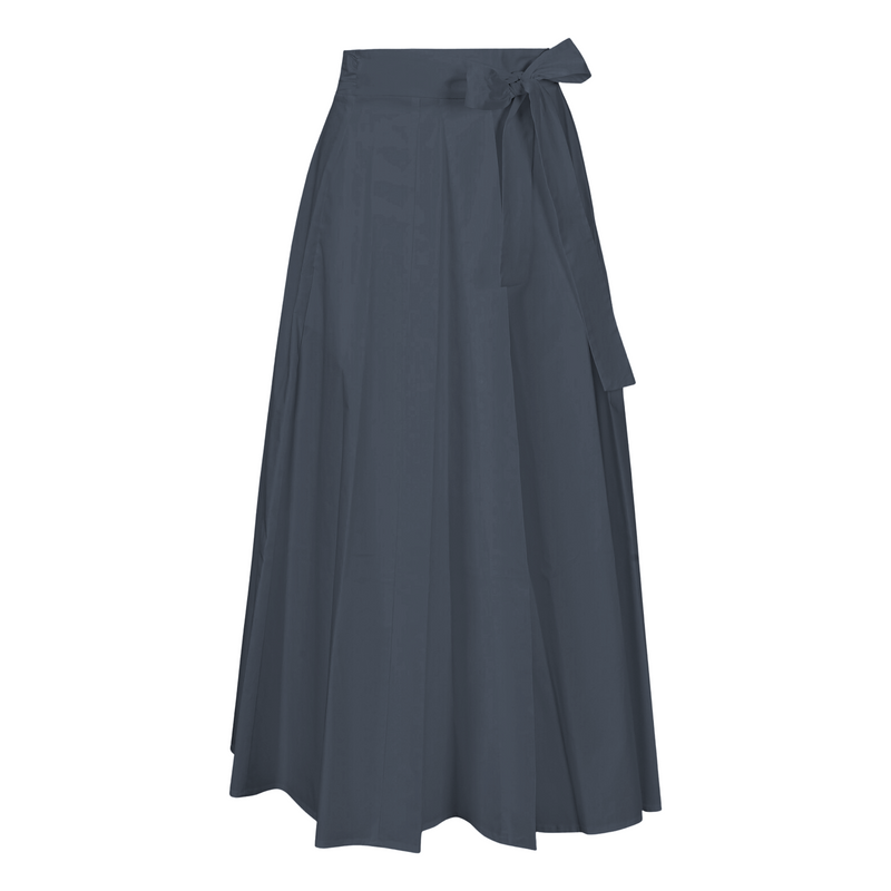 Rosso35 Navy Cotton Wrap Pleated Midi Skirt Timeless Martha's Vineyard 