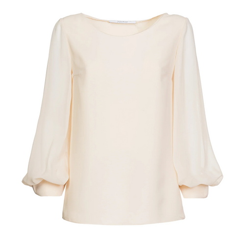 DESANTIS Cream Silk Blouson Boat Neck Top Timeless Martha's Vineyard 