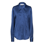 DESANTIS Silk Button Down Deep Blue Oversized Blouse Timeless Martha's Vineyard 