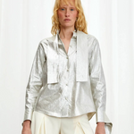 Confession Linen Pussybow Shirt - Silver