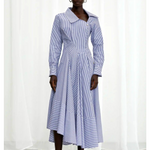 Hold Close Striped Cotton Shirt Dress - Blue + White