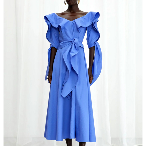 Palmer / / Harding Ardour Blue Cotton Sculptural Dress Timeless Martha's Vineyard 