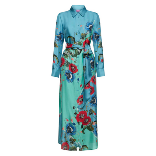 Franco Ferrari Aloe Poppy Print Silk Dress Timeless Martha's Vineyard 
